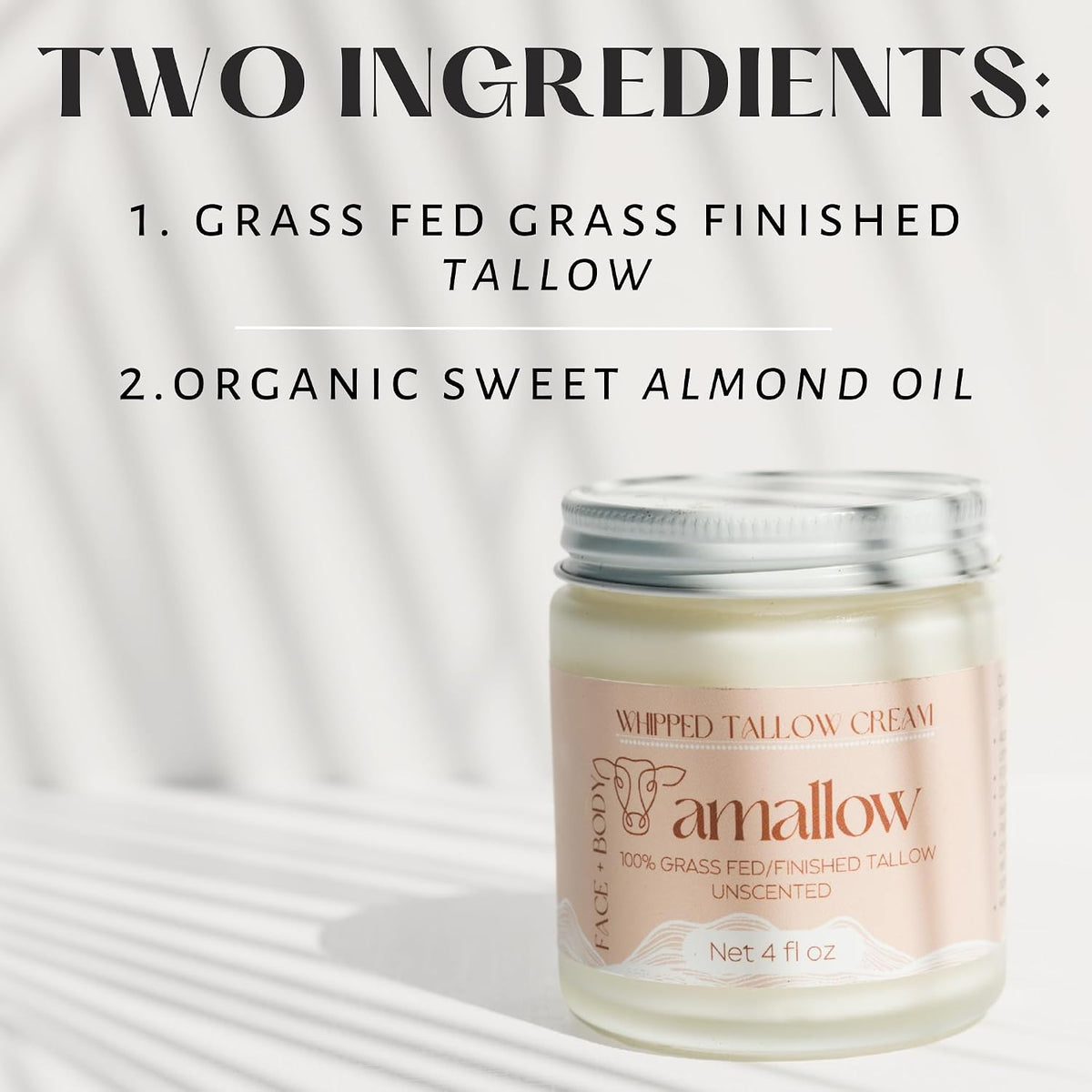 Amallow 100% Grass Fed Beef Tallow for Skin Care - Face + Body