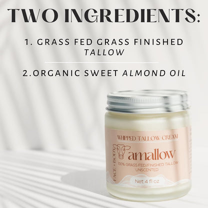 Amallow 100% Grass Fed Beef Tallow for Skin Care - Face + Body