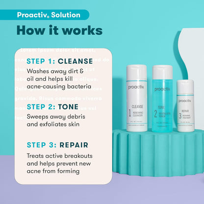 Proactiv 3 Step Acne Treatment - Benzoyl Peroxide Face Wash -  60 Day Complete Acne Skin Care Kit