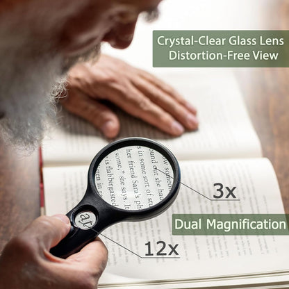 SeeZoom Magnifying Glass with Light, 3X Large Lens + 12X High Power Lens