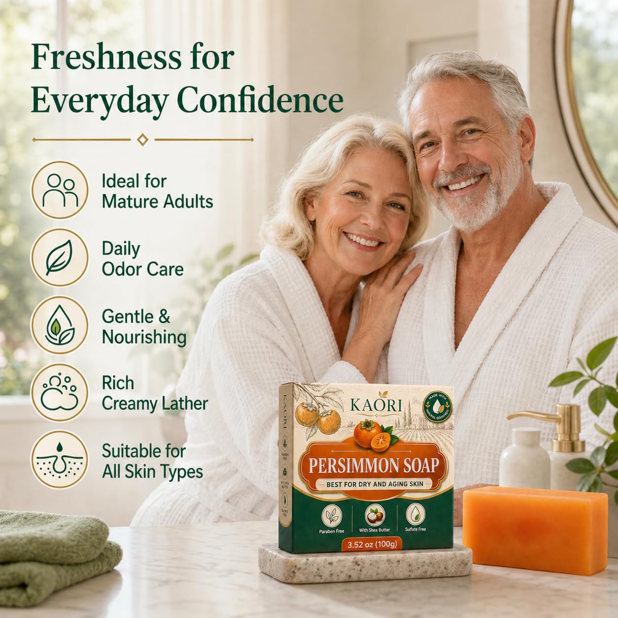 KAORI Deodorizing Persimmon Soap | Feel fresh and clean all day long | with Persimmon Extract for Men & Women (1pc)