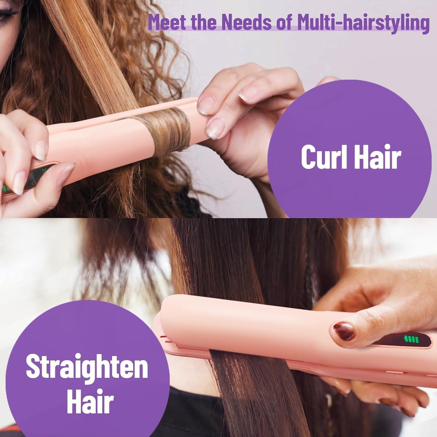 SUNMAY Cordless Hair Straightener, Titanium Portable Straightener for Travel, Heat-up in Seconds, USB-C Fast Charge