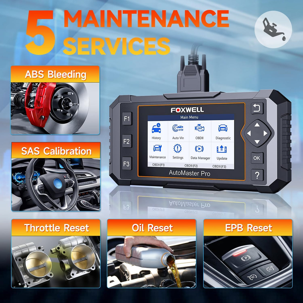 Upgrade of NT604, 2026 FOXWELL NT614 Elite OBD2 Scanner with 5 Resets (ABS Bleeding, EPB, Oil, SAS, Throttle)..