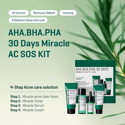SOME BY MI AHA BHA PHA 30Days Miracle AC SOS Kit - Toner 1.01Oz, Serum 0.33Oz, Cream 0.7Oz, Foam 1.01Oz..