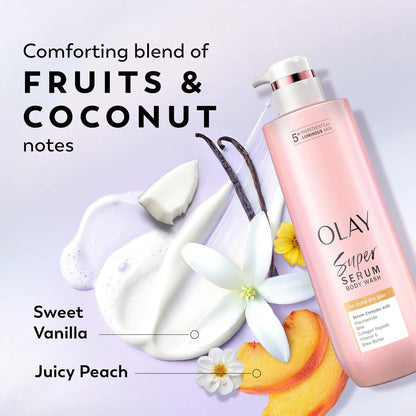 Olay Super Serum Body Wash for Extra Dry Skin, 24hr Long Lasting Rich Hydration, 5+ Ingredient Complex for Bright, Even, Firm, & Luminous Skin..