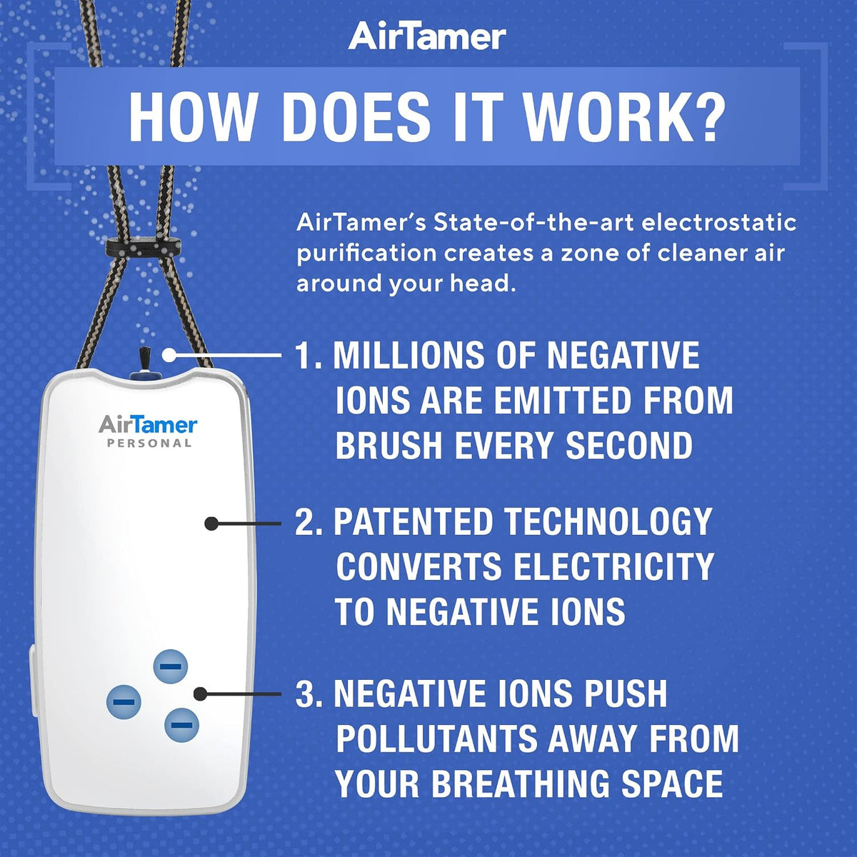 AirTamer A310W Wearable Personal Air Purifier, Rechargeable, White