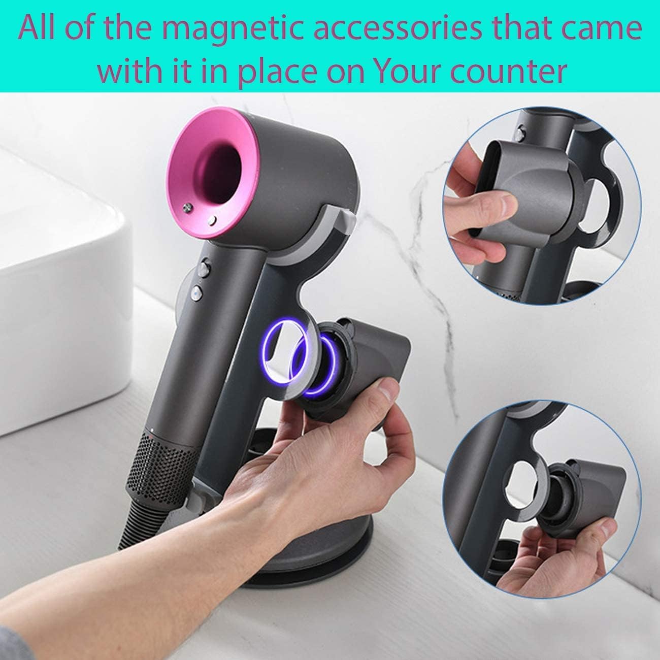 Hair Dryer Stand for Dyson Supersonic, Hair Dryer Holder Organizer for Diffuser Nozzle