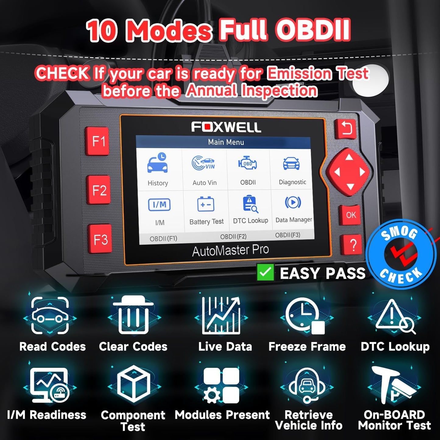 FOXWELL OBD2 Scanner Diagnostic Tool NT604 ABS/SRS/Transmission/Check Engine Code Reader for Cars and Trucks