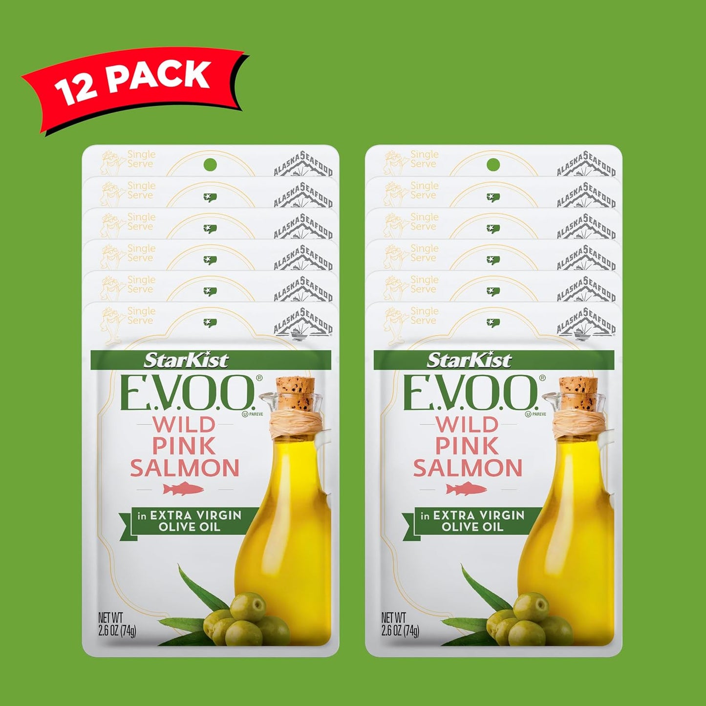 StarKist E.V.O.O. Wild-Caught Pink Salmon, 2.6 Oz, Pack of 12, Flavor- Extra Virgin Olive Oil, Size- 2.6 Ounce (Pack of 12)