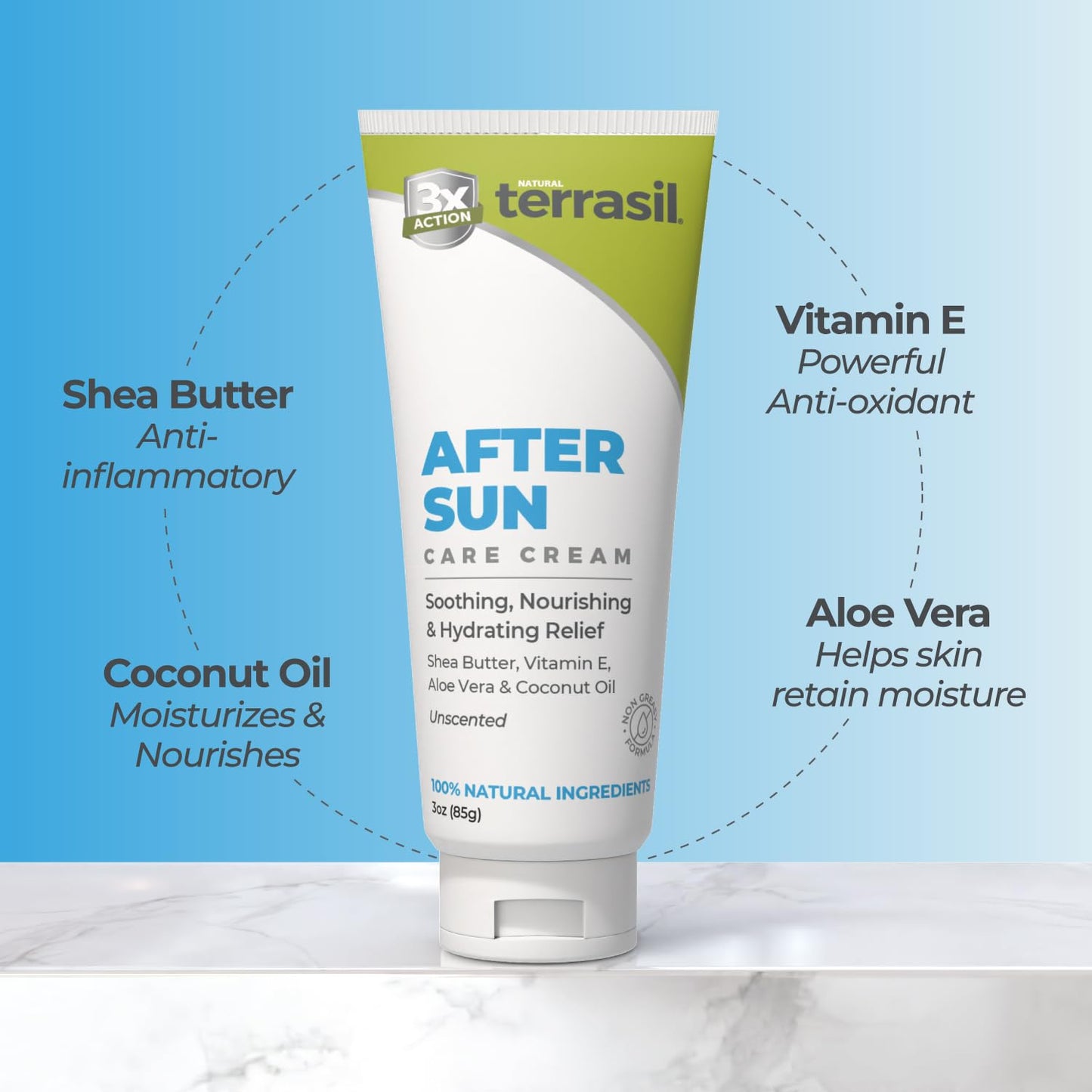 terrasil After Sun Care Lotion with Aloe Vera, Shea Butter, Coconut Oil, &amp; Vitamin E, Soothing Sunburn Relief for Sun Exposed Skin..