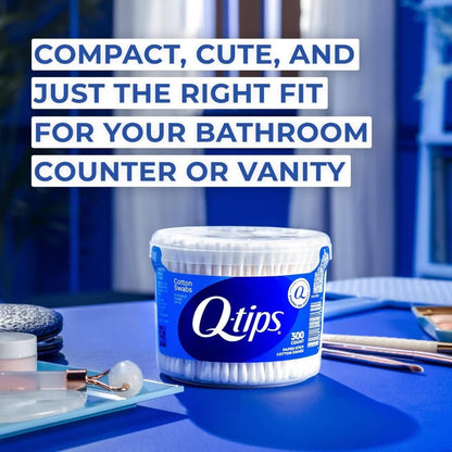 Q-tips Cotton Swabs 300 Count Vanity Tub + Super Jumbo Cotton Balls 100 Count for Home, First Aid and Beauty, Natural