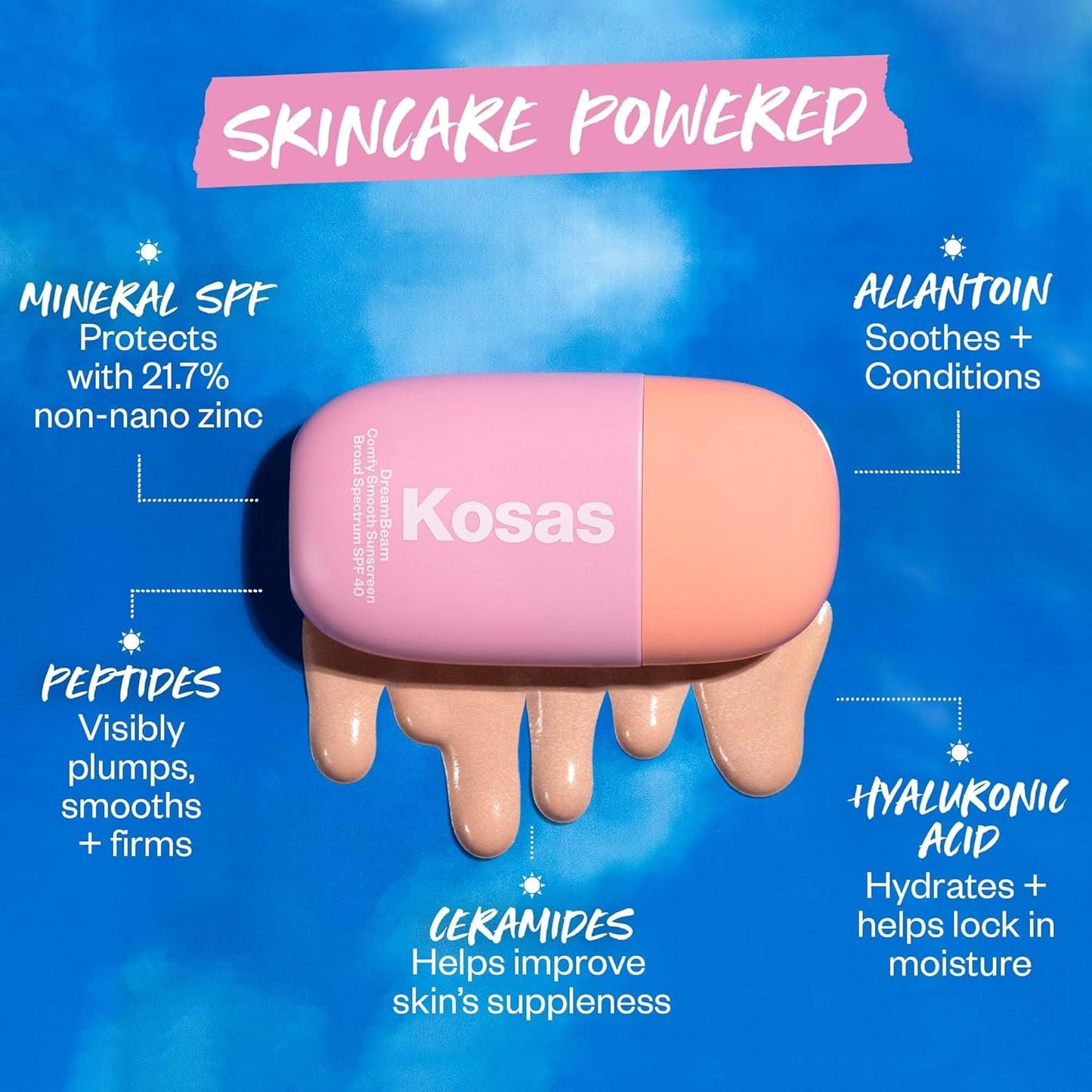 Kosas DreamBeam SPF 40 Mineral Sunscreen for Face + Makeup Prep – Lightweight Hydrating Sun Protection..