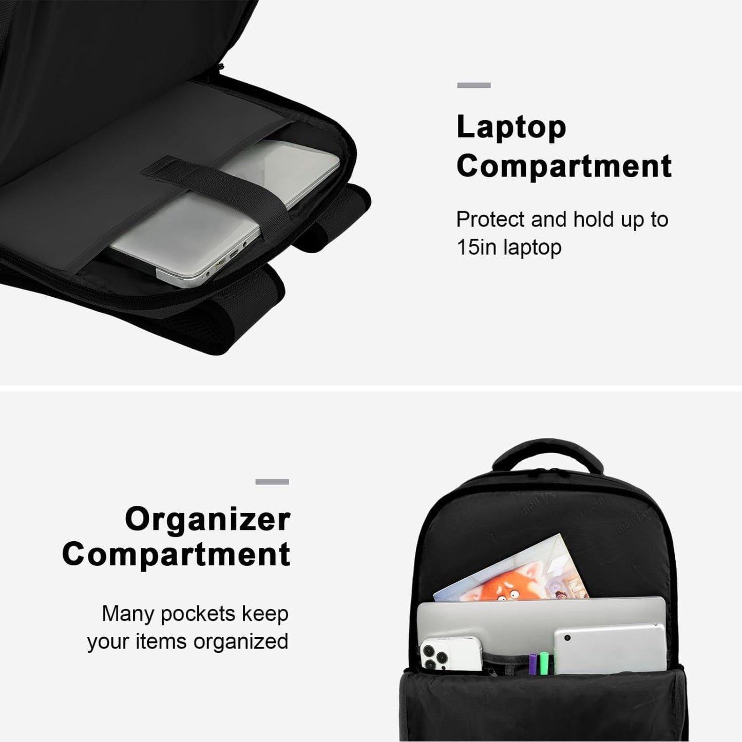 MATEIN Travel Laptop Backpack, Flight Approved Carry on Backpack, 15.6 inch Laptop,  Black