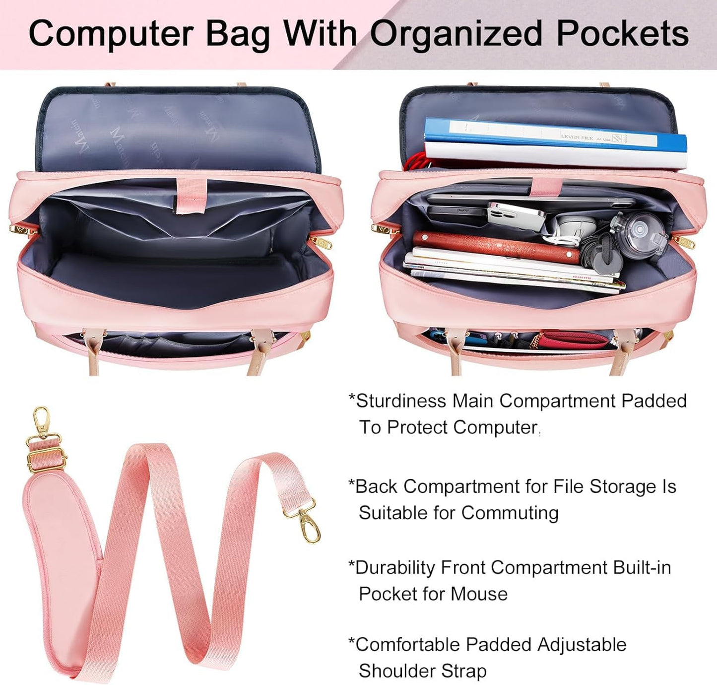 MATEIN Laptop Bag for Women, 15.6 inch Computer Briefcase Sleeve Case, Pink