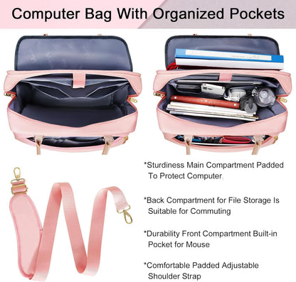 MATEIN Laptop Bag for Women, 15.6 inch Computer Briefcase Sleeve Case, Pink