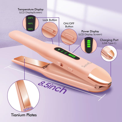 SUNMAY Cordless Hair Straightener, Titanium Portable Straightener for Travel, Heat-up in Seconds, USB-C Fast Charge