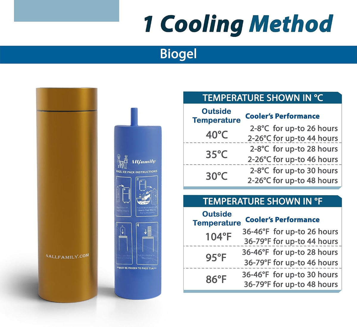 4ALLFAMILY Nomad 48H Travel Cooler with Reusable Ice Pack - Stainless Steel - Gold
