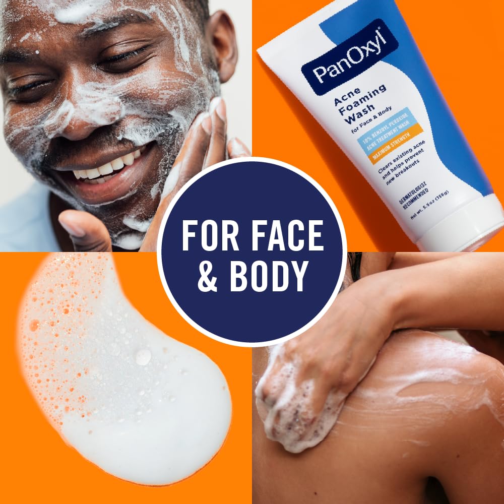 PanOxyl Acne Foaming Wash for face &amp; body Benzoyl Peroxide 10% Maximum Strength Antimicrobial, 3 oz. - Travel Size