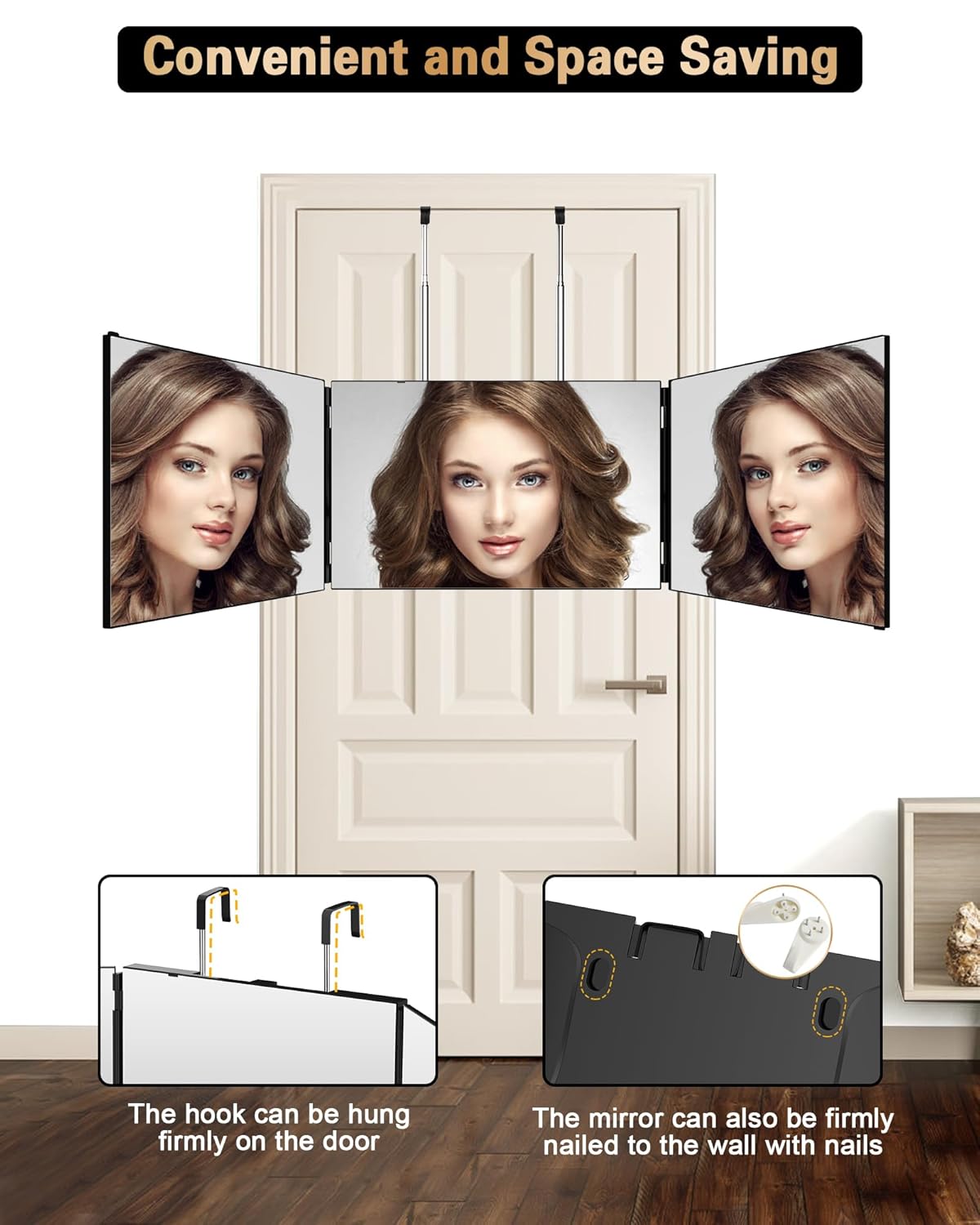 JUSRON 360 Viewing Angle Self Hair Cutting Mirror, Clear Anti-Fog HD Glass (Black Without LED Without Accessories)