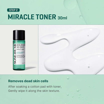 SOME BY MI AHA BHA PHA 30Days Miracle AC SOS Kit - Toner 1.01Oz, Serum 0.33Oz, Cream 0.7Oz, Foam 1.01Oz..