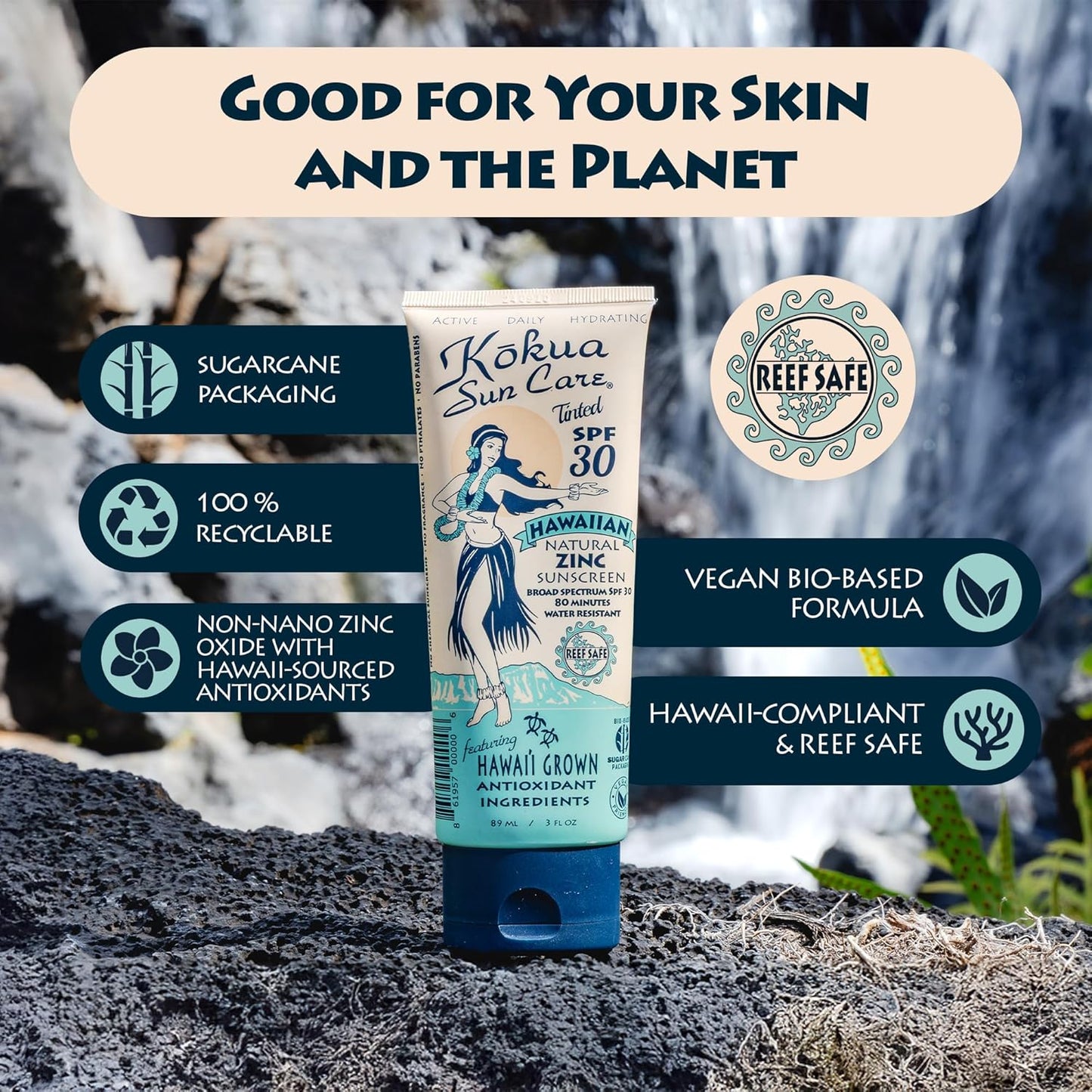 Kokua Sun Care Hawaiian Reef Safe SPF 30 | Zinc Oxide | Tinted Mineral for Face & Body...