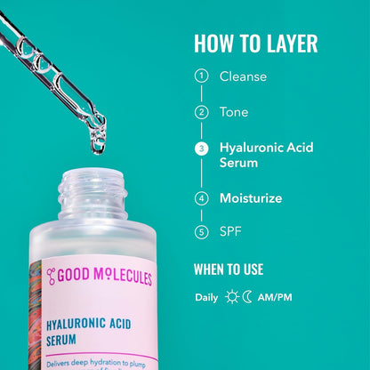 Good Molecules Hyaluronic Acid Serum - 1% Hyaluronic Acid Ultra hydrating Serum Facial Moisturizer for Plumper Skin..