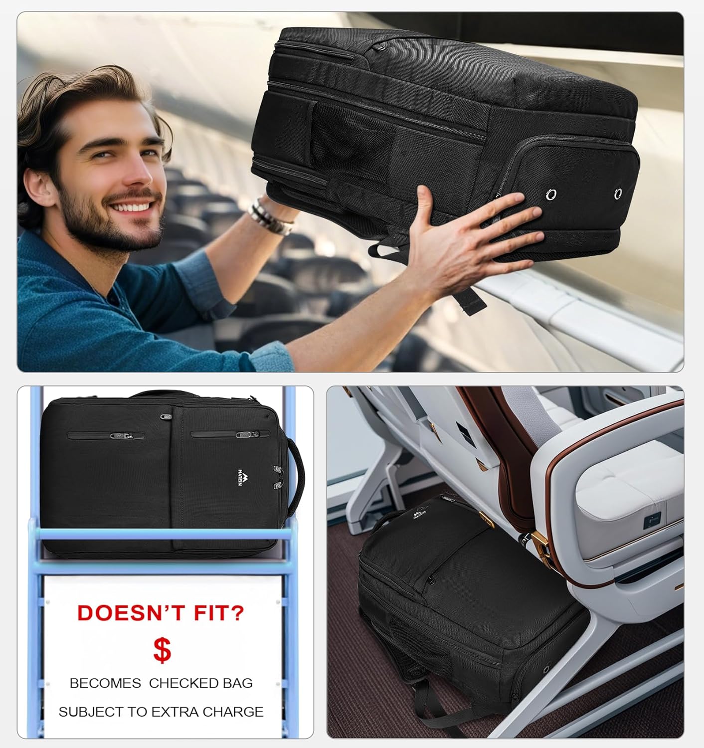 MATEIN Travel Laptop Backpack, Flight Approved Carry on Backpack, 15.6 inch Laptop,  Black