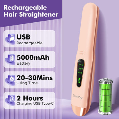 SUNMAY Cordless Hair Straightener, Titanium Portable Straightener for Travel, Heat-up in Seconds, USB-C Fast Charge