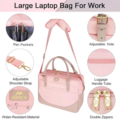 MATEIN Laptop Bag for Women, 15.6 inch Computer Briefcase Sleeve Case, Pink
