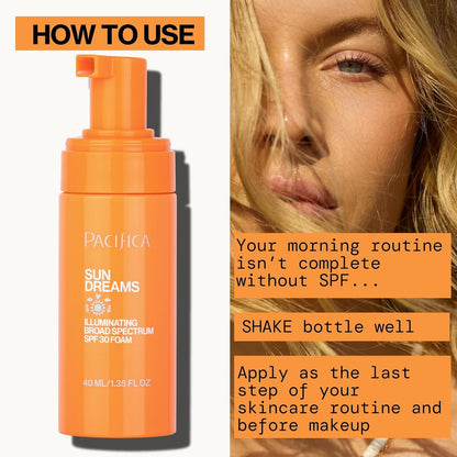 Pacifica Facial Sunscreen - Sun Dreams Illuminating SPF 30 Foam Broad Spectrum Every Day Face Lotion..