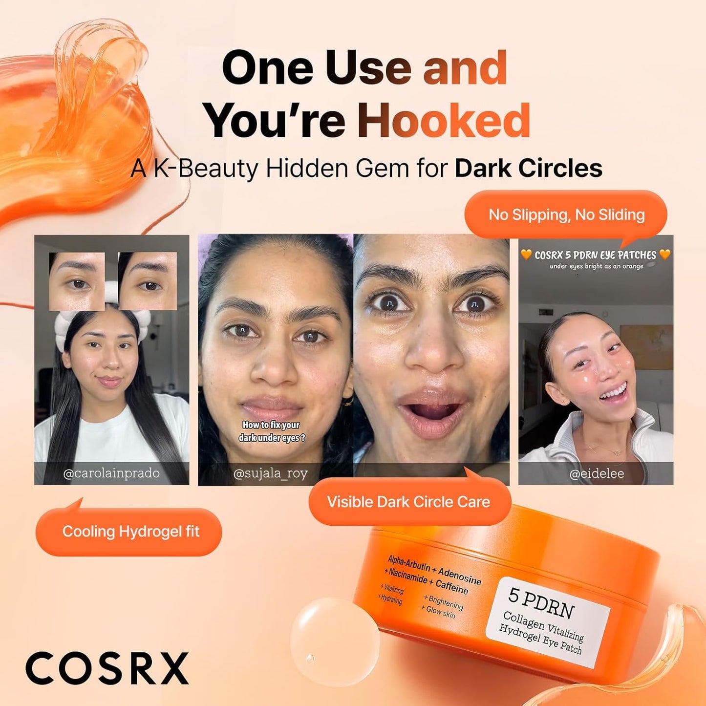 COSRX 5-PDRN Complex Collagen Gel Eye Patches for the look of Dark Circles and Uneven tone, Radiance Care for Tired Under..