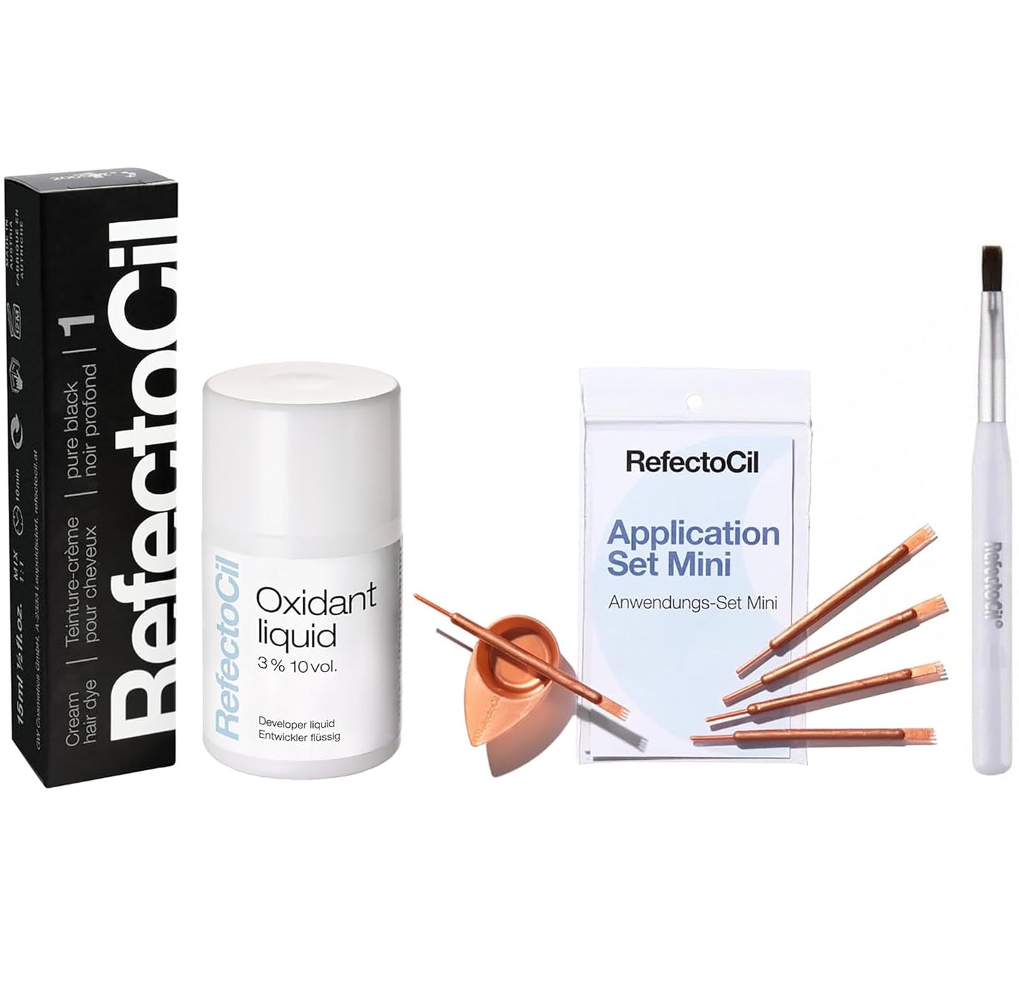 RefectoCil Hair Tinting Kit Includes Cream Hair Dye + Liquid Oxidant 3% + Mixing Brush & Mixing Dish