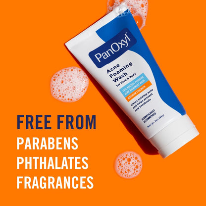 PanOxyl Acne Foaming Wash for face &amp; body Benzoyl Peroxide 10% Maximum Strength Antimicrobial, 3 oz. - Travel Size