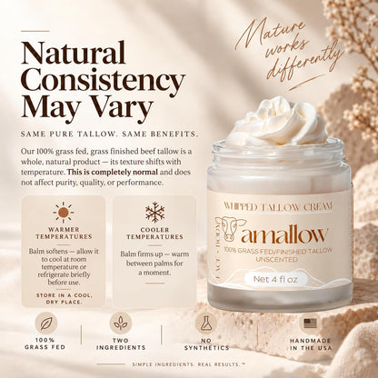 Amallow 100% Grass Fed Beef Tallow for Skin Care - Face + Body