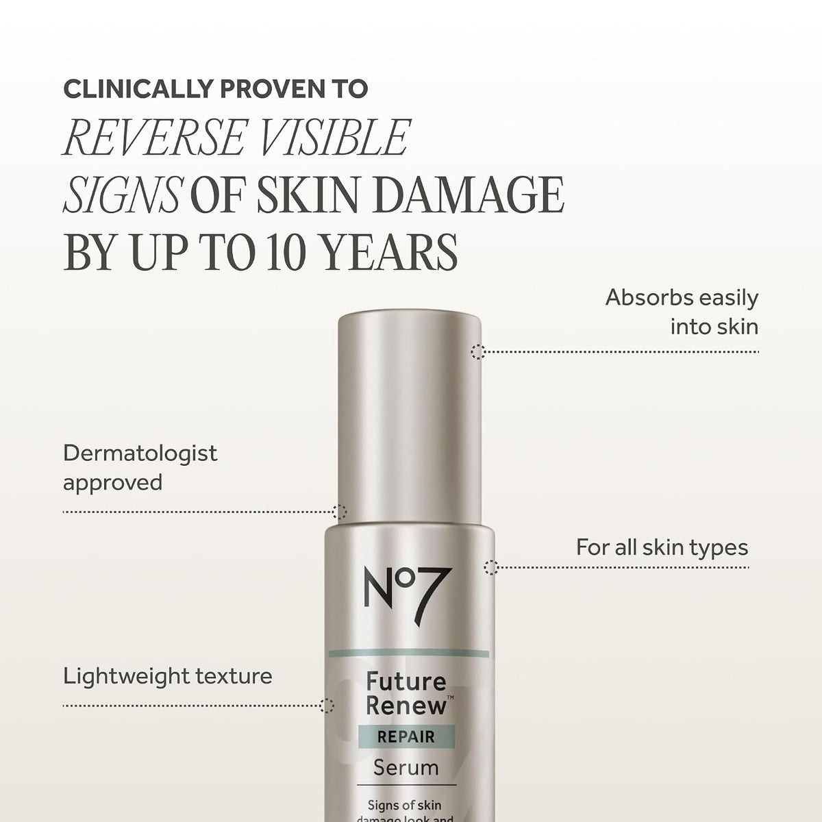 No7 Future Renew Damage Reversal Anti Aging Face Serum, 0.84 Fl Oz