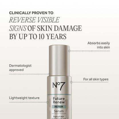 No7 Future Renew Damage Reversal Anti Aging Face Serum, 0.84 Fl Oz