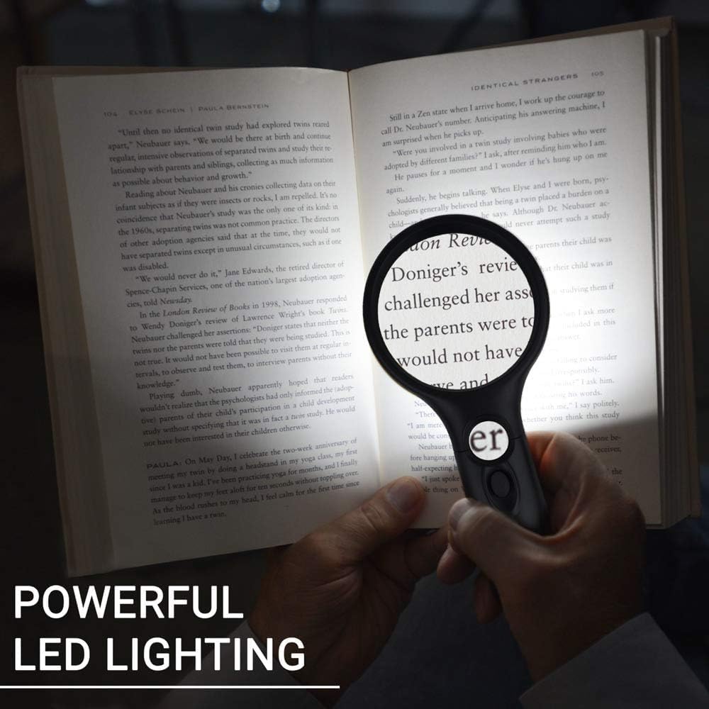 SeeZoom Magnifying Glass with Light, 3X Large Lens + 12X High Power Lens
