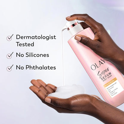 Olay Super Serum Body Wash for Extra Dry Skin, 24hr Long Lasting Rich Hydration, 5+ Ingredient Complex for Bright, Even, Firm, & Luminous Skin..