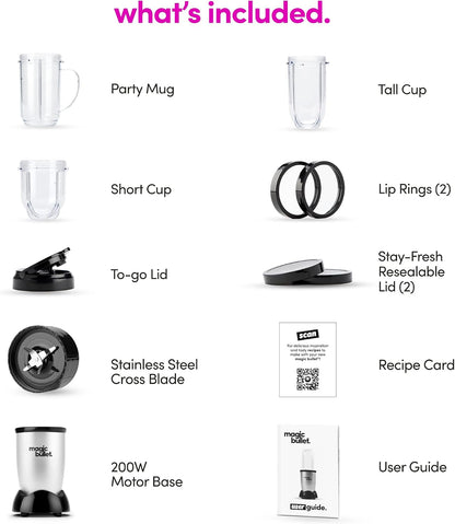 magic bullet® Personal Blender, 22 oz Cup, 250 Watt, Silver, MBR-1101