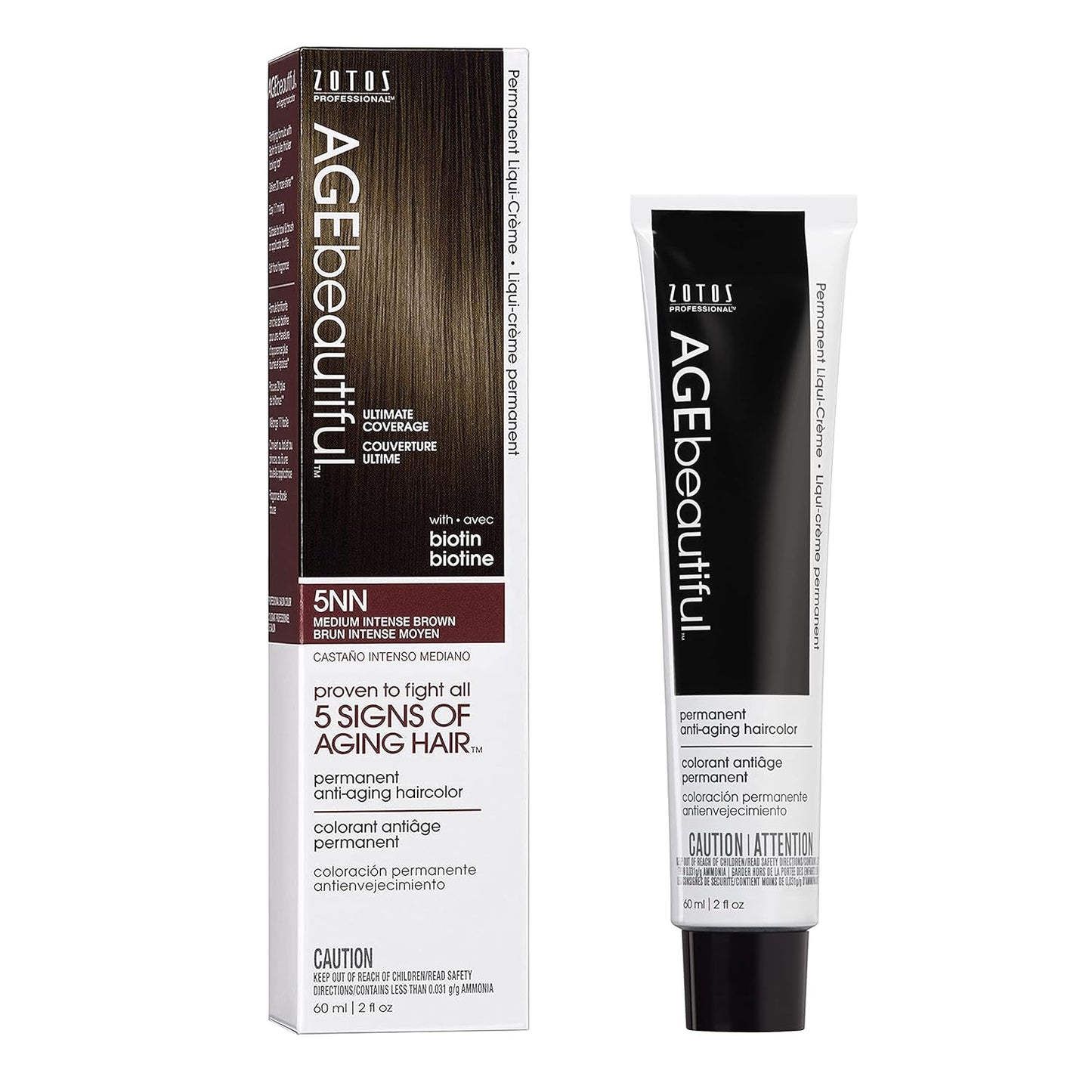 AGE beautiful Permanent Hair Color Cream, 100% Gray Coverage Hair Dye with Biotin Anti-Aging Formula for Fuller..