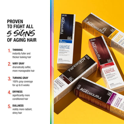 AGE beautiful Permanent Hair Color Cream, 100% Gray Coverage Hair Dye with Biotin Anti-Aging Formula for Fuller..