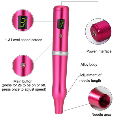 Permanent Makeup Pen Eyebrow Pen Tattoo Rotary Machine 10PCS Needles For Eyebrows,Eyeliners, Lips And Small-Tattoo(Rose red) AP657R