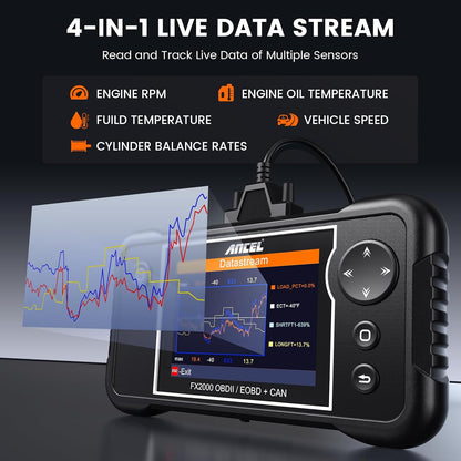 ANCEL FX2000-US OBD2 Scanner, 4-System Car Diagnostic Tool with Live Data