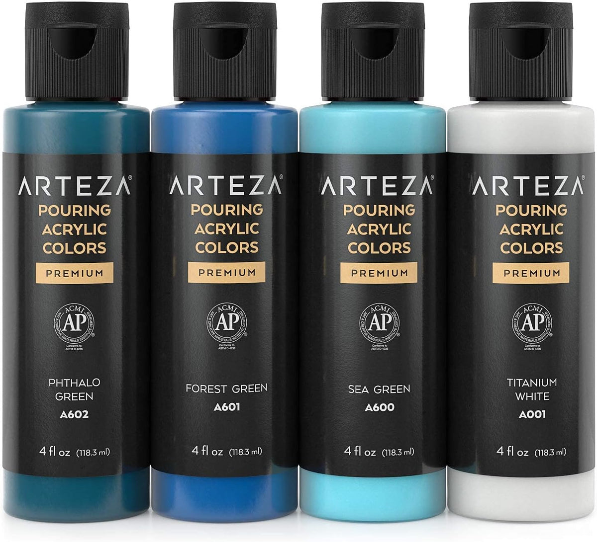 ARTEZA Acrylic Pouring Paint Set of 4 Colors, 4 ounce Bottles, Aqua Tones