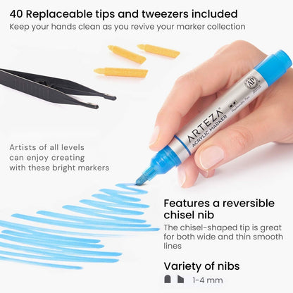 Acrylic Paint Markers, 40 Colors, Reversible Chisel Nibs