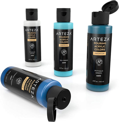 ARTEZA Acrylic Pouring Paint Set of 4 Colors, 4 ounce Bottles, Aqua Tones
