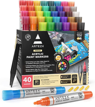 Acrylic Paint Markers, 40 Colors, Reversible Chisel Nibs