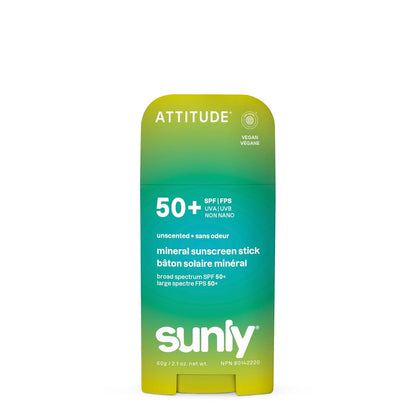 ATTITUDE Mineral Sunscreen Stick SPF 50, Broad Spectrum Zinc Oxide, EWG Verified, Non-Nano, Mess-Free Stick for Face & Body..