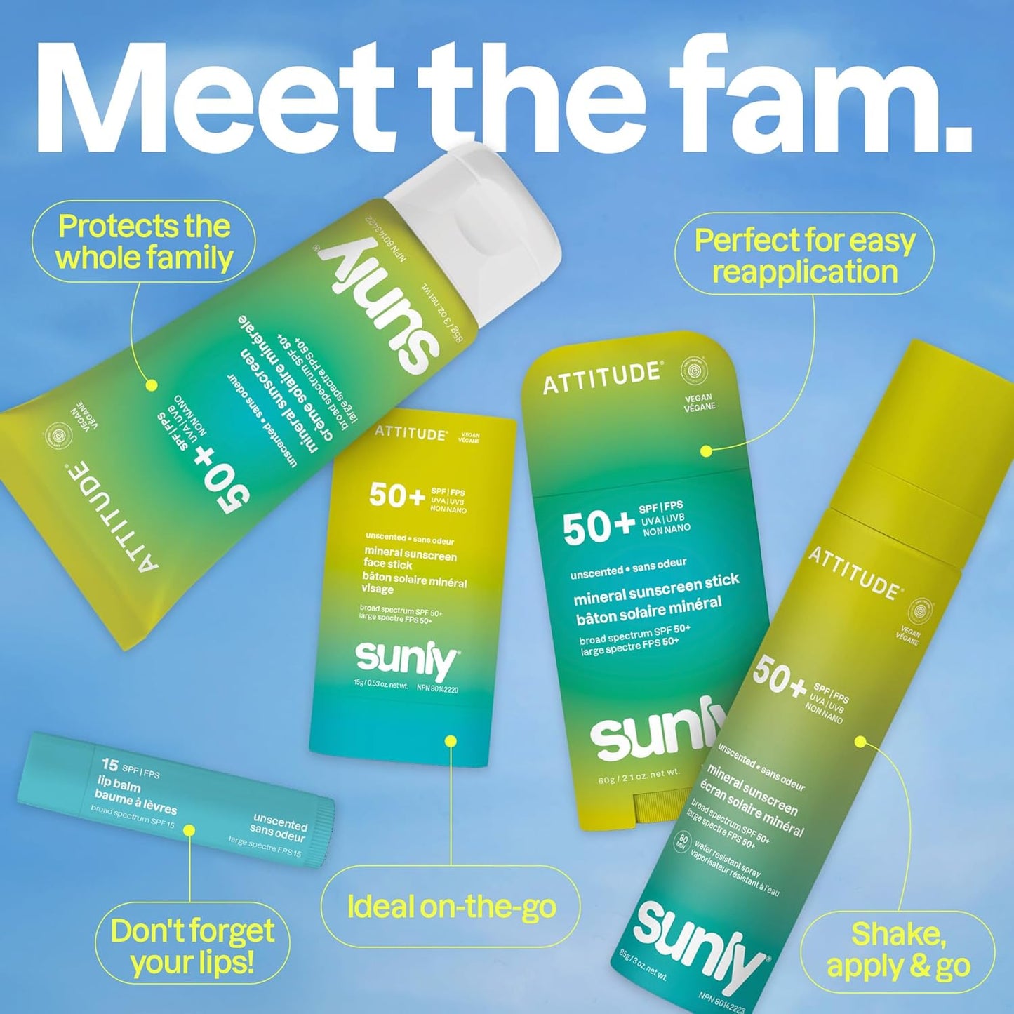 ATTITUDE Mineral Sunscreen Stick SPF 50, Broad Spectrum Zinc Oxide, EWG Verified, Non-Nano, Mess-Free Stick for Face & Body..