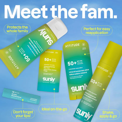 ATTITUDE Mineral Sunscreen Stick SPF 50, Broad Spectrum Zinc Oxide, EWG Verified, Non-Nano, Mess-Free Stick for Face & Body..